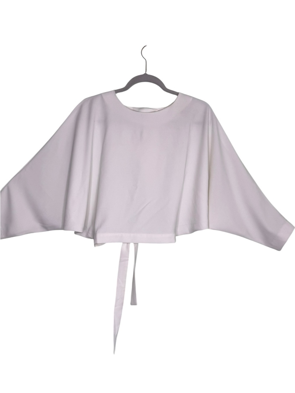 Nasty Gal White Cape Top Open Back 2-Button Cropped Dolman Blouse Tie Medium